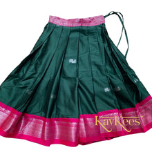Load image into Gallery viewer, Collection Mahathi - Dark Green with Magenta Border Silk Cotton Skirt and Magenta Blouse with Lotus Embroidery
