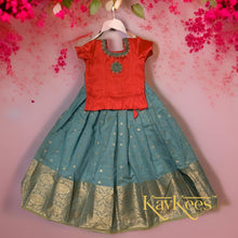 Load image into Gallery viewer, Collection Chandira- Aqua Blue Chanderi Cotton Silk with Bright Pink Dupion Silk Blouse
