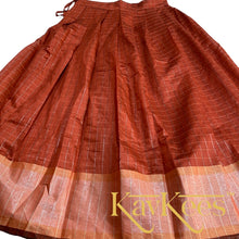 Load image into Gallery viewer, Collection Chakori - Deep brown all over Silver, Gold checkered Skirt with Honey Yellow Embroidered Sleeveless Blouse
