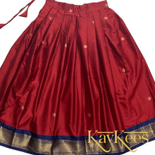 Load image into Gallery viewer, Collection Mahathi-Crimson Red with Navy Blue Bordered Paithani Skirt and Red-Blue Cotton Brocade Blouse
