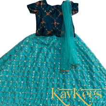 Load image into Gallery viewer, Collection Gagana - Turquoise Green with all over Gold sequence work Georgette Lehenga with Pine Green Jalpari Silk with all-over Embroidered Blouse
