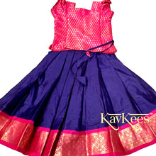 Load image into Gallery viewer, Collection Mahathi -Navy Blue with Hot Pink Border Silk Cotton Skirt and Hot Pink Silk Brocade Blouse
