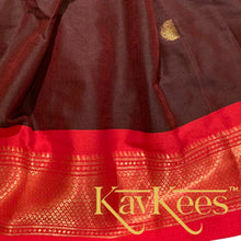 Load image into Gallery viewer, Collection Mahathi - Dark Brown with Bright Red Paithani Silk Cotton Skirt and Red Brocade Blouse
