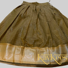 Load image into Gallery viewer, Collection Chakori- Khakhi Brown Checks patterned long bordered skirt with Buff Cream Dupioni/ Dupion Silk Blouse with Embroidery
