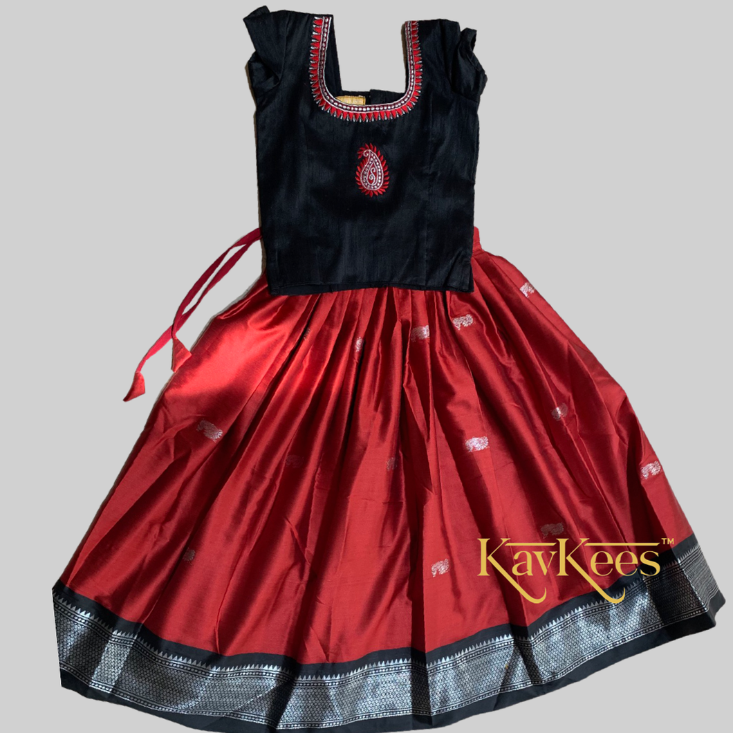 Collection Mahathi-Crimson Red with Black Bordered Paithani Skirt and Embroidered Black Blouse