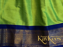 Load image into Gallery viewer, Collection Mahathi - Parrot Green with Royal Blue Border Silk Cotton Skirt and Royal Blue Blouse with Embroidery
