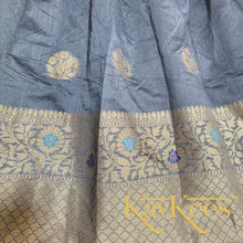 Load image into Gallery viewer, Collection Chandira- Elephant Grey Chanderi Cotton Silk with Sky Blue Dupion Silk Blouse with Embroidery
