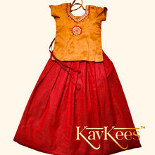 Load image into Gallery viewer, Collection Chandira- Maroon Chanderi Cotton Silk Skirt with Golden Mustard Dupion Silk Blouse with Embroidery
