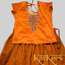 Load image into Gallery viewer, Collection Chakori - Copper brown all over Silver, Gold checkered Skirt with Honey Yellow Embroidered Blouse
