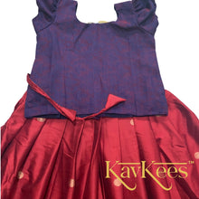 Load image into Gallery viewer, Collection Mahathi-Crimson Red with Navy Blue Bordered Paithani Skirt and Red-Blue Cotton Brocade Blouse
