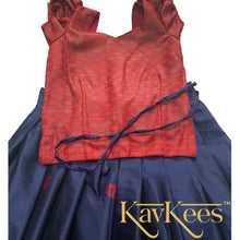 Load image into Gallery viewer, Collection Mahathi - Navy Blue Skirt with Maroon Border and Maroon Red Cotton Brocade Blouse
