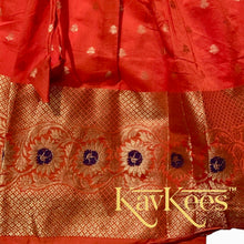 Load image into Gallery viewer, Collection Chandira- Bright Orange Chanderi Cotton Silk with Leaf Green Cotton Brocade Blouse

