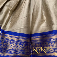 Load image into Gallery viewer, Collection Mahathi - Steel Grey with Navy Blue Border Silk Cotton Skirt with Navy Blue Dupion Silk embroidered Blouse
