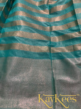 Load image into Gallery viewer, Collection Rekha - Turquoise Green Stripes with Taffy Pink Embroidered Brocade Blouse
