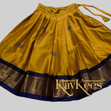 Load image into Gallery viewer, Collection Mahathi - Golden Mustard with Navy Blue Border and Navy Blue Dupion Silk Blouse with Gold Embroidery
