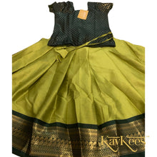Load image into Gallery viewer, Collection Mahathi - Olive Green with Dark Green border Silk Cotton Skirt and Dark Green Silk Brocade Blouse
