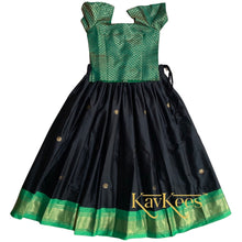 Load image into Gallery viewer, Collection Mahathi - Black with Parrot Green Paithani Silk Cotton Skirt and Green Brocade Blouse
