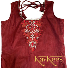 Load image into Gallery viewer, Collection Chakori - Maroon Red all-over Silver, Gold checkered Skirt with Maroon Embroidered Blouse

