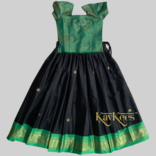 Load image into Gallery viewer, Collection Mahathi - Black with Parrot Green Paithani Silk Cotton Skirt and Green Brocade Blouse
