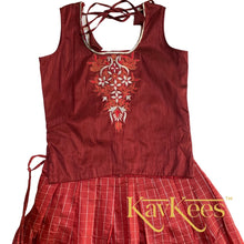 Load image into Gallery viewer, Collection Chakori - Maroon Red all-over Silver, Gold checkered Skirt with Maroon Embroidered Blouse
