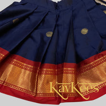 Load image into Gallery viewer, Collection Mahathi - Navy Blue Skirt with Maroon Border and Maroon Red Cotton Brocade Blouse
