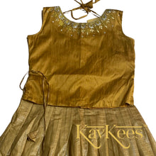 Load image into Gallery viewer, Collection Chakori- Golden Brown Checks patterned long bordered skirt with Golden Brown Dupioni/ Dupion Silk Blouse with Embroidery
