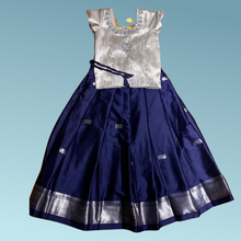 Load image into Gallery viewer, Collection Mahathi - Navy-Blue with Silver Zari Paithani Skirt with Silver Dupion Silk Blouse -heart
