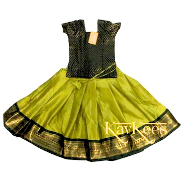 Collection Mahathi - Olive Green with Dark Green border Silk Cotton Skirt and Dark Green Silk Brocade Blouse