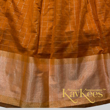 Load image into Gallery viewer, Collection Chakori - Copper brown all over Silver, Gold checkered Skirt with Honey Yellow Embroidered Blouse
