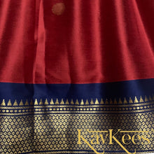 Load image into Gallery viewer, Collection Mahathi-Crimson Red with Navy Blue Bordered Paithani Skirt and Red-Blue Cotton Brocade Blouse
