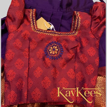 Load image into Gallery viewer, Collection Mahathi- Dark Purple with Bright Red Border with Red Cotton Brocade Blouse with Embroidery
