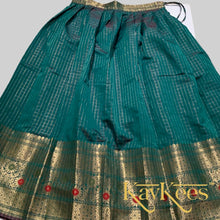 Load image into Gallery viewer, Collection Chakori - Green Checks-patterned Skirt having a long Benarasi Border with Red Embroidered Blouse
