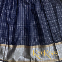 Load image into Gallery viewer, Collection Chakori - Navy Blue all-over Silver, Gold checkered Skirt with Silver Embroidered Blouse
