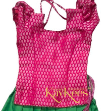 Load image into Gallery viewer, Collection Mahathi - Parrot Green with Hot Pink Border Paithani Silk Cotton Skirt and Hot Pink coloured Brocade Blouse
