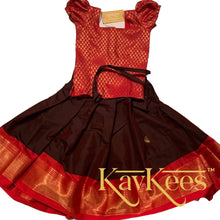 Load image into Gallery viewer, Collection Mahathi - Dark Brown with Bright Red Paithani Silk Cotton Skirt and Red Brocade Blouse
