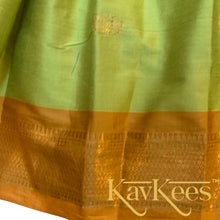 Load image into Gallery viewer, Collection Mahathi - Bright Green with Honey Yellow Border Silk Cotton Skirt and Honey Yellow Blouse with Embroidery
