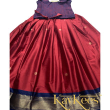 Load image into Gallery viewer, Collection Mahathi-Crimson Red with Navy Blue Bordered Paithani Skirt and Red-Blue Cotton Brocade Blouse
