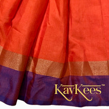 Load image into Gallery viewer, Collection Chandira- Orange Chanderi Cotton Silk Skirt with Purple Dupion Silk Blouse with flower Embroidery
