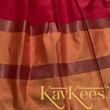 Load image into Gallery viewer, Collection Chandira- Red Chanderi Cotton Silk Skirt with Honey Yellow Dupion Silk Blouse with Embroidery
