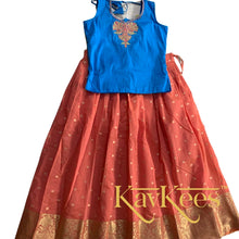 Load image into Gallery viewer, Collection Chandira- Rose Pink Chanderi Cotton Silk with Bright Blue Dupion Silk Blouse
