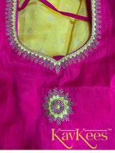 Load image into Gallery viewer, Collection Chandira- Lemon Yellow Chanderi Cotton Silk with Magenta Dupion Silk Blouse
