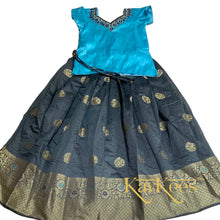 Load image into Gallery viewer, Collection Chandira- Elephant Grey Chanderi Cotton Silk with Sky Blue Dupion Silk Blouse with Embroidery
