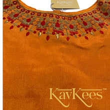 Load image into Gallery viewer, Collection Chandira- Red Chanderi Cotton Silk Skirt with Honey Yellow Dupion Silk Blouse with Embroidery
