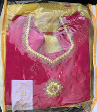 Load image into Gallery viewer, Collection Chandira- Lemon Yellow Chanderi Cotton Silk with Magenta Dupion Silk Blouse
