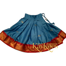 Load image into Gallery viewer, Collection Mahathi - Sky Blue with Red Border and Bright Red Dupion Blouse with Embroidery
