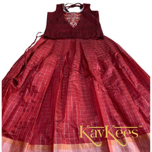 Load image into Gallery viewer, Collection Chakori - Maroon Red all-over Silver, Gold checkered Skirt with Maroon Embroidered Blouse
