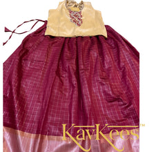 Load image into Gallery viewer, Collection Chakori - Vermillion Red all-over Silver, Gold checkered Skirt with Cream Embroidered Blouse
