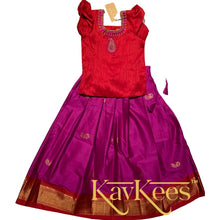 Load image into Gallery viewer, Collection Mahathi - Purple with Red Border and Bright Red Dupion Blouse with Gold Embroidery
