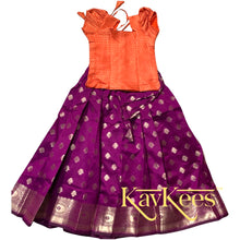 Load image into Gallery viewer, Collection Varna - Deep Purple Skirt with intricate motiffs and border with Bright Orange Silk Brocade Blouse
