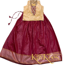 Load image into Gallery viewer, Collection Chakori - Vermillion Red all-over Silver, Gold checkered Skirt with Cream Embroidered Blouse
